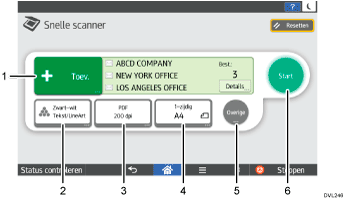 Genummerde afbeelding van het scherm van het bedieningspaneel