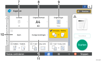 Genummerde afbeelding van het scherm van het bedieningspaneel