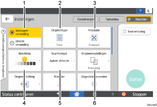 Genummerde afbeelding van het scherm van het bedieningspaneel