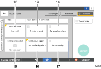 Genummerde afbeelding van het scherm van het bedieningspaneel