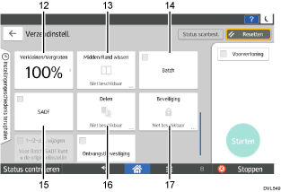 Genummerde afbeelding van het scherm van het bedieningspaneel
