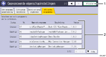 Genummerde afbeelding van het scherm van het bedieningspaneel