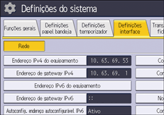 Ilustração do ecrã do painel de operação