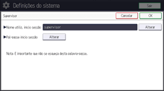Ilustração do ecrã do painel de operação