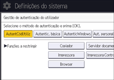 Ilustração do ecrã do painel de operação