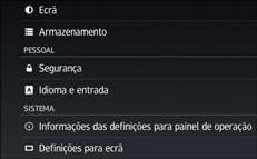 Ilustração do ecrã do painel de operação