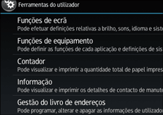 Ilustração do ecrã do painel de operação