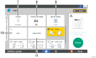 Ilustração com numeração do ecrã do painel de operação