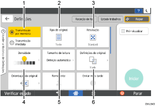Ilustração com numeração do ecrã do painel de operação