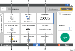 Иллюстрация экрана панели управления с пронумерованными сносками