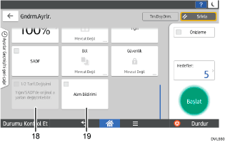 İşletim paneli ekran gösterimi numaralandırılmış açıklamalı görsel