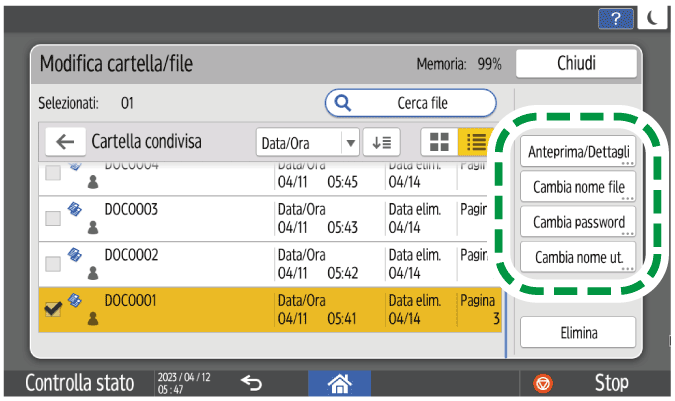 Illustrazione della schermata sul pannello di controllo