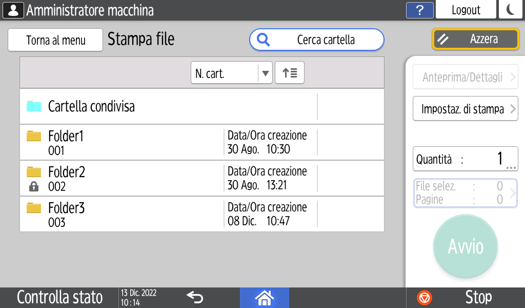 Illustrazione della schermata sul pannello di controllo