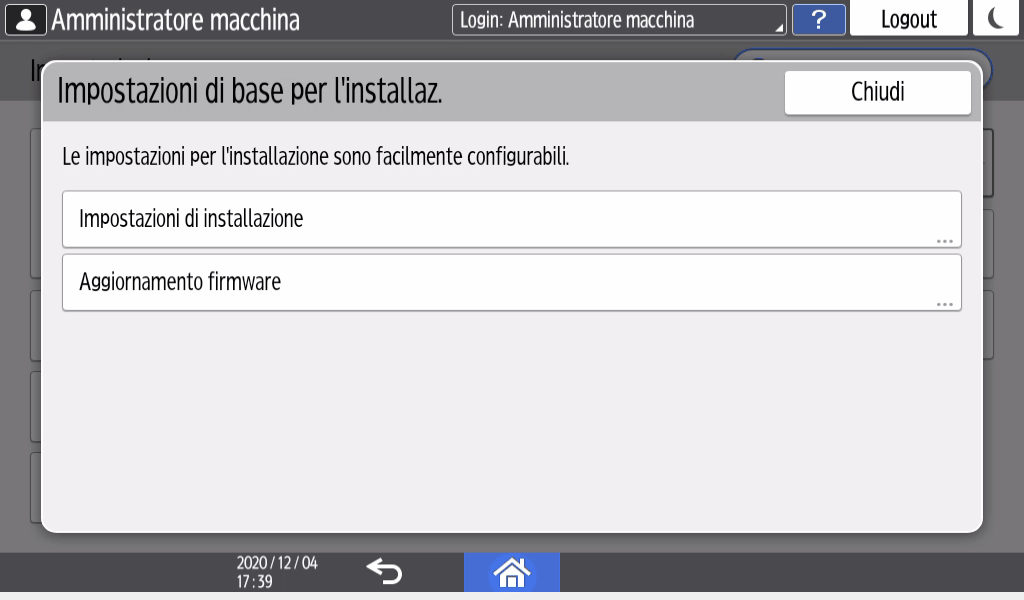 Illustrazione della schermata sul pannello di controllo