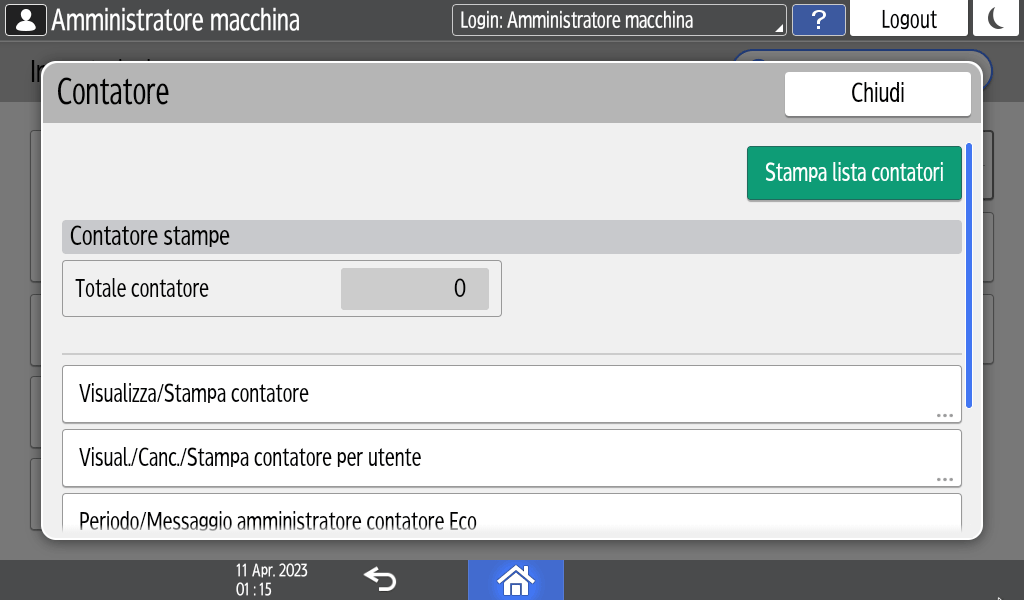 Illustrazione della schermata sul pannello di controllo