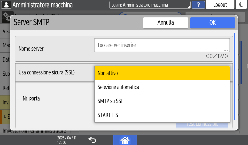 Illustrazione della schermata sul pannello di controllo