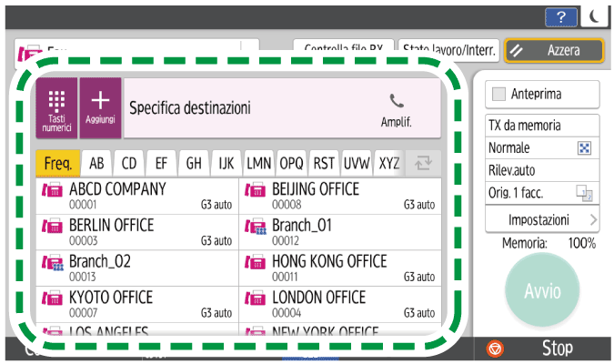 Illustrazione della schermata sul pannello di controllo