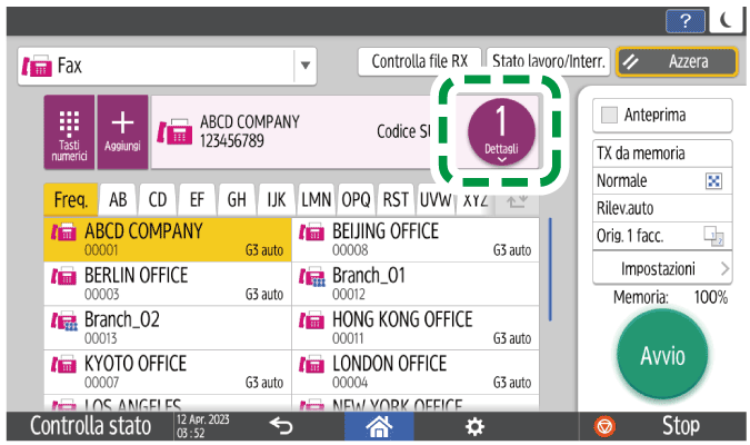 Illustrazione della schermata sul pannello di controllo