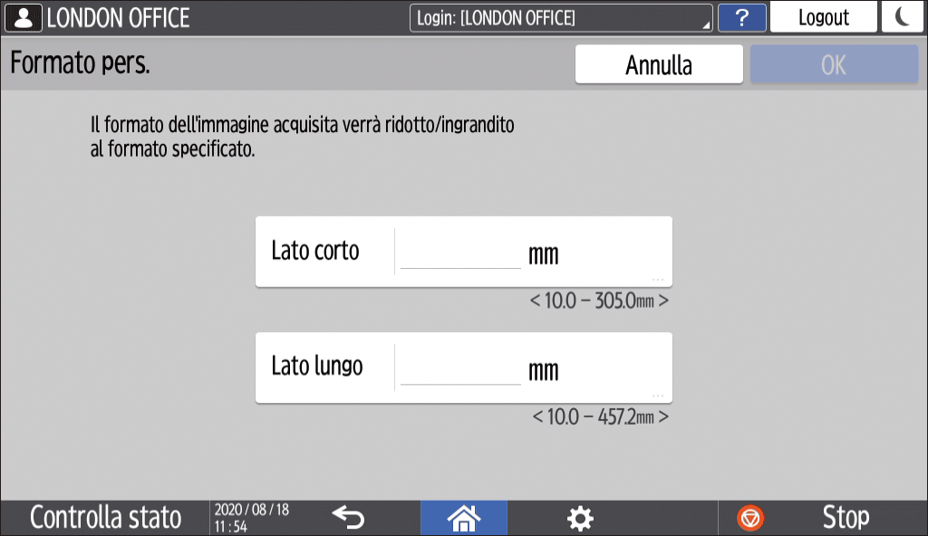 Illustrazione della schermata sul pannello di controllo