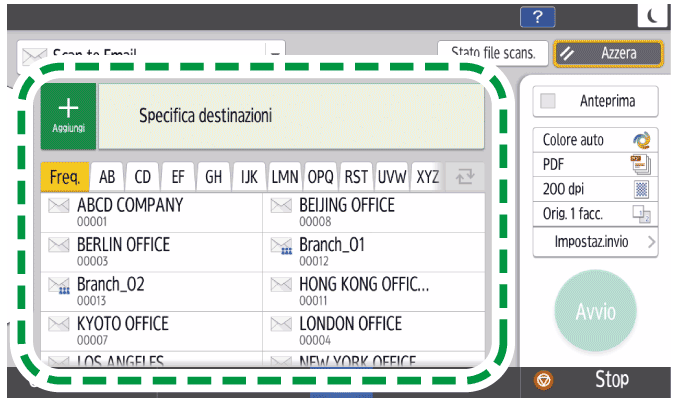 Illustrazione della schermata sul pannello di controllo