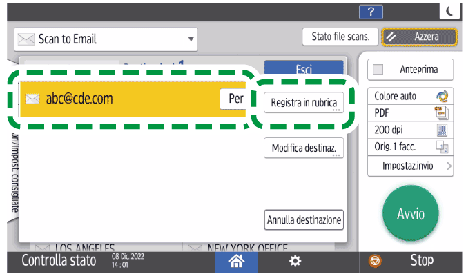 Illustrazione della schermata sul pannello di controllo