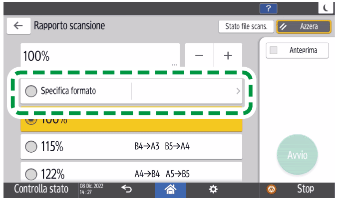 Illustrazione della schermata sul pannello di controllo