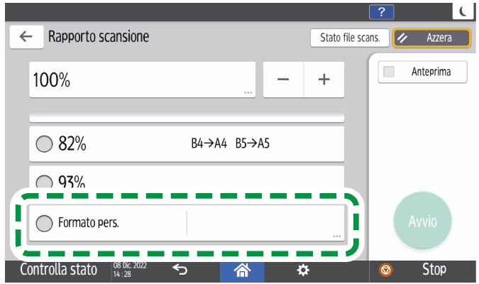 Illustrazione della schermata sul pannello di controllo