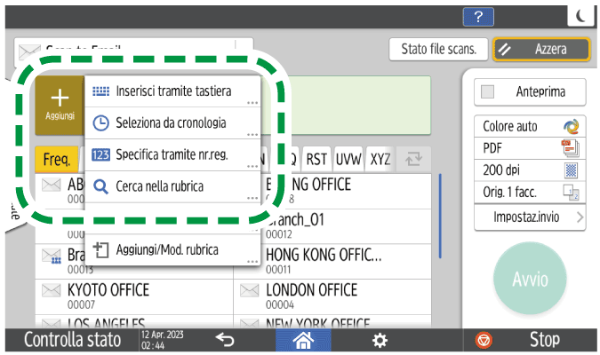 Illustrazione della schermata sul pannello di controllo