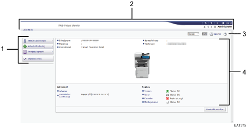 Nummereret illustration af webbrowser-skærm