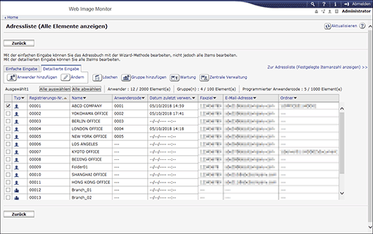 Webbrowser-Bildschirmdarstellung