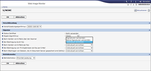 Webbrowser-Bildschirmdarstellung