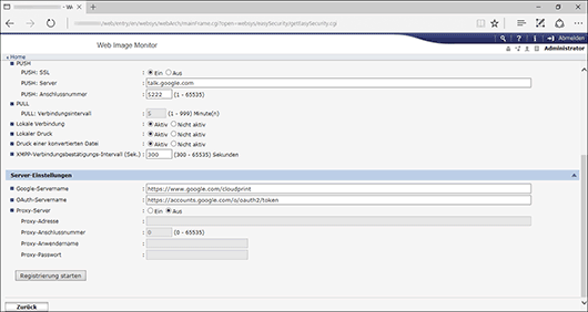 Webbrowser-Bildschirmdarstellung