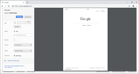 Webbrowser-Bildschirmdarstellung