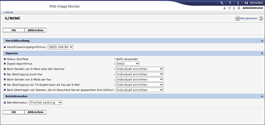 Webbrowser-Bildschirmdarstellung