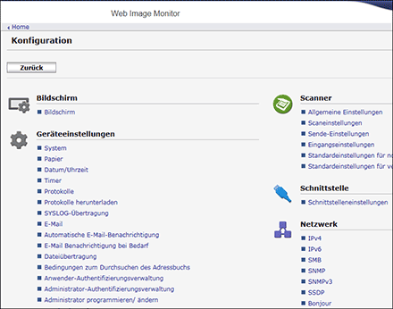 Webbrowser-Bildschirmdarstellung