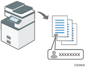 Illustration of adding the name of the user printing the job on printed sheets (Compulsory Security Stamp)