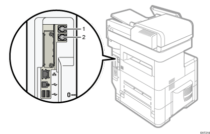 Illustration of connecting the telephone line (numbered callout illustration)