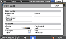 Ilustración de la pantalla del panel de mandos