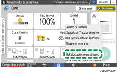Ilustración de la pantalla del panel de mandos