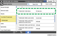 Ilustración de la pantalla del panel de mandos