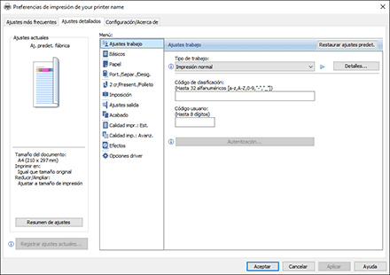 Ilustración de la pantalla del driver