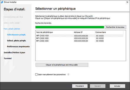 Illustration du programme d'installation du pilote