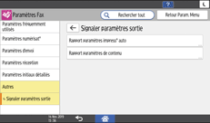 Illustration de l'écran du panneau de commande