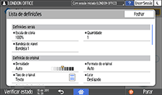 Ilustração do ecrã do painel de operação