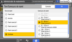 Ilustração do ecrã do painel de operação