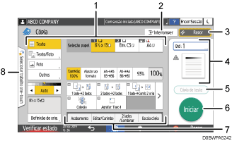 Ilustração com numeração do ecrã do painel de operação