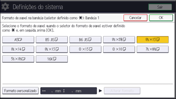 Ilustração do ecrã do painel de operação