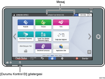 İşletim paneli ekran gösterimi numaralandırılmış açıklamalı görsel
