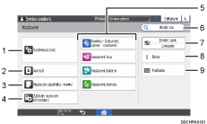 Číslovaná ilustrace ovládacího panelu zařízení