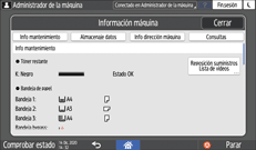 Ilustración de la pantalla del panel de mandos
